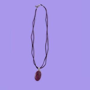 DALMATIAN JASPER Pendant Necklace with Purple Leather strap